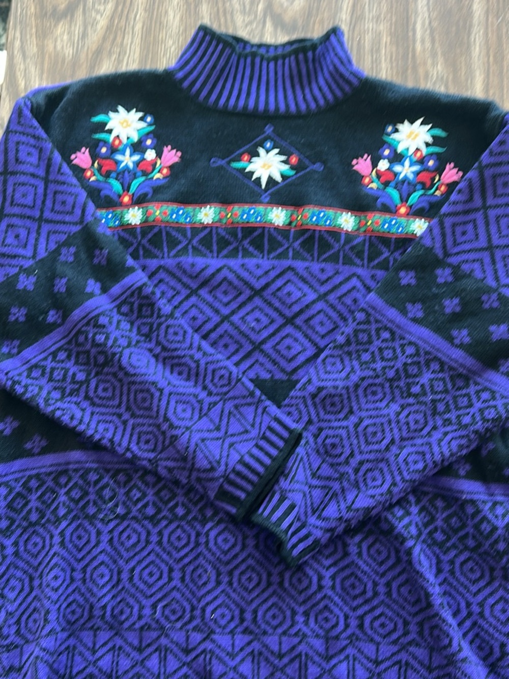 Obermeyer Purple and Black Embroidered Turtleneck Sweater